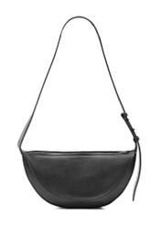 Black leather semi-circular women's handbag TORES-1178-99(Z25), product view from the back on white background.