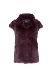 Bordowe futro damskie z kapturem naturalne FUTDT-0023-5513(Z20)-06