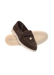 Dark brown women's leather moccasins BUTYD-1256-1I(W26), diagonal product view on white background.