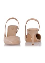 Beige leather pumps with cut-out heel BUTYD-1078A-1B(W26), front and back product view on white background.