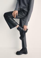 Black leather women's ankle boots BUTYD-0930A-99(Z25), product view on the model's feet.