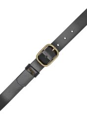 Women's black leather belt PASDS-0335-99(W26), top view of the product on a white background.