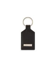 Black leather keychain with heart BRELOK-0219-99(Z25), product view from the back on a white background.