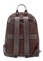 Dark brown leather men's backpack TORMS-0458-89(Z25), product view from the back on a white background.