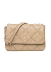 Small beige leather women's handbag TORES-1044-1B(W26), front product view on white background.