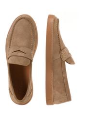 Men's leather moccasins in cool beige color BUTYM-0498-1K(W26), product view from above on a white background.