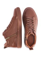 Brown men's leather sneakers BUTYM-0466-89(Z25) - side and top view of the product on a white background.
