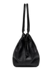Black leather shopper bag TORES-1360-9I(Z26) - side view of the product, on a white background.