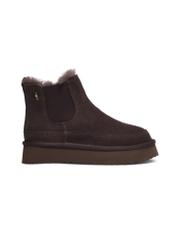 Women's dark brown suede snow boots BUTYD-1314-1I(Z26), side view of the product on a white background.