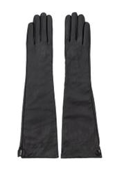 Long black leather women's gloves REKDS-0088-99(Z26), front product view on white background.