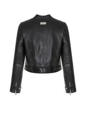 Women's black leather jacket with zippers KURDS-0360-5427(W23)-04