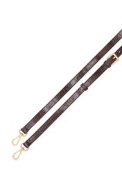 Brown small croco leather handbag TORES-1233-1H(W26), product strap view on white background.