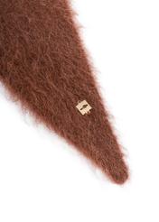 Brown women's scarf made of alpaca wool SZADT-0223-1H(Z26) - close-up detail, on white background.