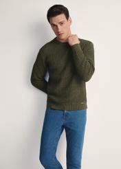 Men's khaki sweater SWEMT-0183-55(Z25), front product view on the model. Half of the silhouette visible.