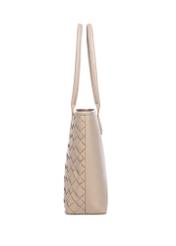 Large light beige women's handbag with braid TOREC-1168-1A(W26), side view of the product on a white background.