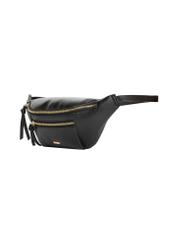 Black women's waist bag with pockets TOREC-1369-9I(Z26). Side view, diagonal, on a white background.