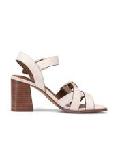 Women's cream leather sandals BUTYD-1177-0B(W26) - side view of the product, on a white background.