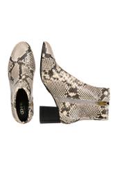 Leather high-heeled ankle boots with snakeskin motif BUTYD-1218-86(Z25), product view from the top and side on a white background.