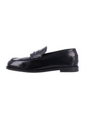Women's leather moccasins in black BUTYD-1355-9F(Z26), side view of the product on a white background.
