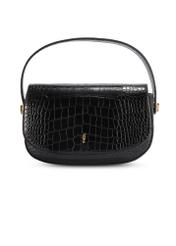 Small black women's croco messenger bag TOREC-1185-9G(W26), front product view on white background.
