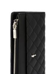 Black quilted women's wallet POREC-0424-99(Z25), close-up of product detail, view on white background.