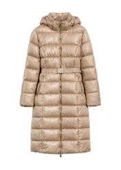 Beige women's long jacket KURDT-0603-82(Z25), front product view on white background.