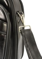 Black leather men's laptop bag TORMS-0482-99(Z25), close-up of product detail, view on white background.