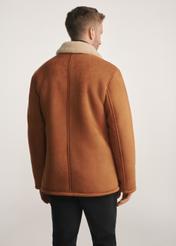 Men's sheepskin coat in camel color KOZMP-0010-24(Z25) - product view from the back on the model on a white background. Half of the silhouette visible.