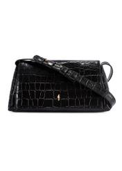 Black leather croco women's handbag TORES-1234-9G(W26), product view from the front on a white background.