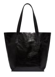 Large black women's shoulder bag with glossy finish TORES-1368-9F(Z26), front product view on white background.