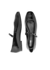 Women's black leather croco ballet flats BUTYD-1205-97(Z25), product view from the top and side on a white background.