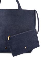 TOREN-0334-7H(W26) denim shopper bag, front view of cosmetic bag on white background.