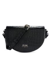 Black semi-circular croco women's messenger bag TOREC-1184-9G(W26), front product view on white background.