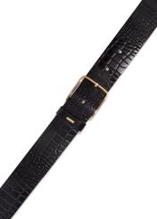 Black croco women's leather belt PASDS-0357-9G(Z26) - close-up detail, on white background.