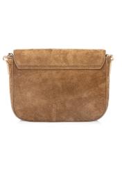Women's suede messenger bag in camel color TORES-1304-1D(W26) - product view from the back, on a white background.