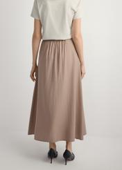 Beige viscose midi skirt SPCDT-0121-1D(W26), back view of the product on the model. Half of the silhouette visible.