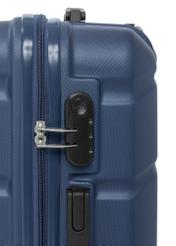 Small suitcase on wheels WALAB-0077-7D-19(W26), close-up of the combination lock on a white background.