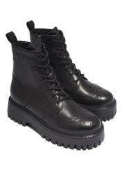 Women's leather ankle boots in black BUTYD-1289-99(Z26), diagonal product view on a white background.