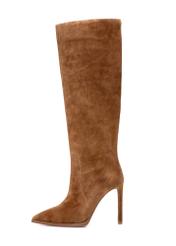 Cognac suede women's boots BUTYD-1208-1F(Z26), product view from the side on a white background.