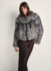 Women's natural fur coat in gray color FUTDF-0110-3179(Z25), product view from the front on a white background.