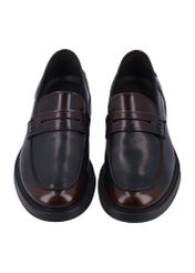 Men's dark brown leather moccasins BUTYM-0588-1I(Z26), front product view on white background.