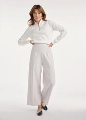 Light beige women's wide trousers SPODT-0118-80(Z25), front view of the product on the model, the entire silhouette is visible.