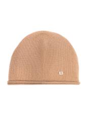 Beige women's cashmere hat CZADT-0043-81(Z25), product view from the front on a white background.