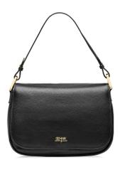 Women's black leather messenger bag TORES-1253-99(W26), front product view on white background.