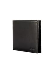 Black men's leather wallet PORMS-0675-99(W26), diagonal product view on white background.