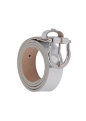 Women's silver leather belt PASDS-0274-9X(Z26), diagonal product view on white background.