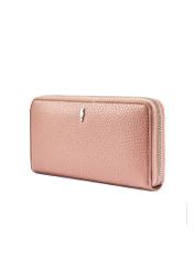 Large pink leather women's wallet PORES-0800F-31(W25), diagonal view of the product on a white background.
