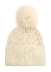 Beige women's hat with pompom CZADT-0217-81(Z25), back view of the product on a white background.