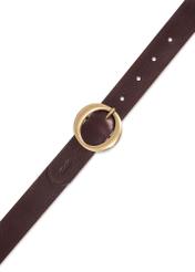 Dark brown leather women's belt PASDS-0353-1I(Z26) - product view from above, on white background.