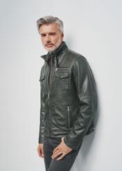 Men's leather jacket in khaki color KURMS-0349-2798(Z24)-04